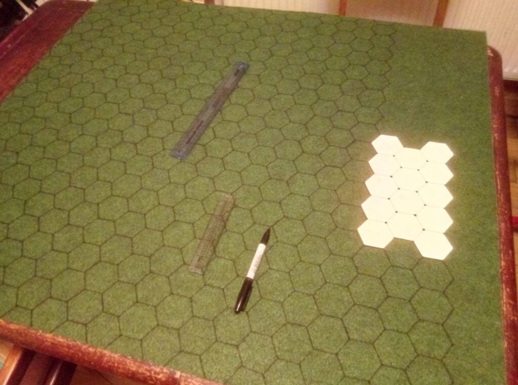 Marking the hexes onto the mat