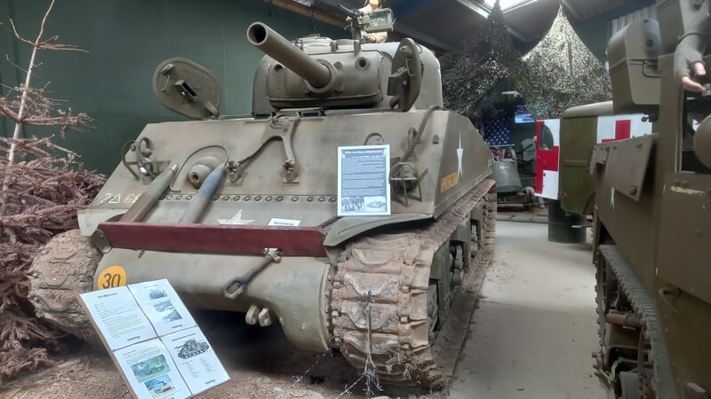 Front view of a Sherman M4(105) at Armourgeddon