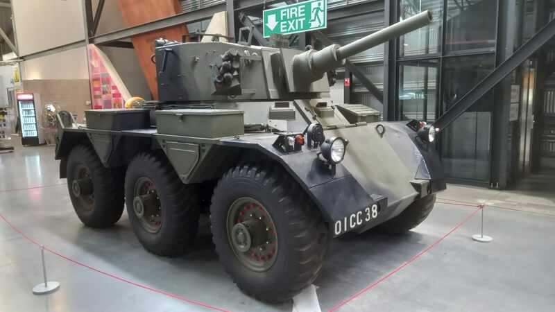 Saladin armoured car at RAF Cosford, photographed from the front right.