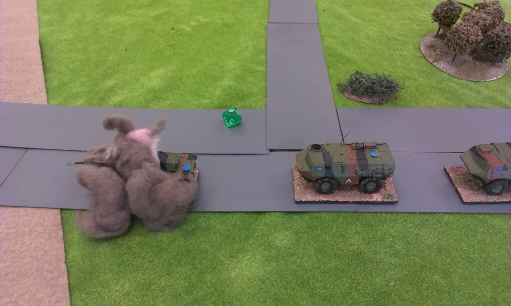 NATO armoured car destroyed by an Andreivian Turk T-55
